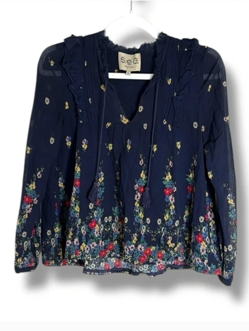 Sea New York Silk V-Neck Top Blue Floral